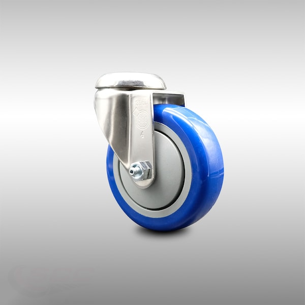 4 Inch 316SS Blue Polyurethane Wheel Swivel Bolt Hole Caster